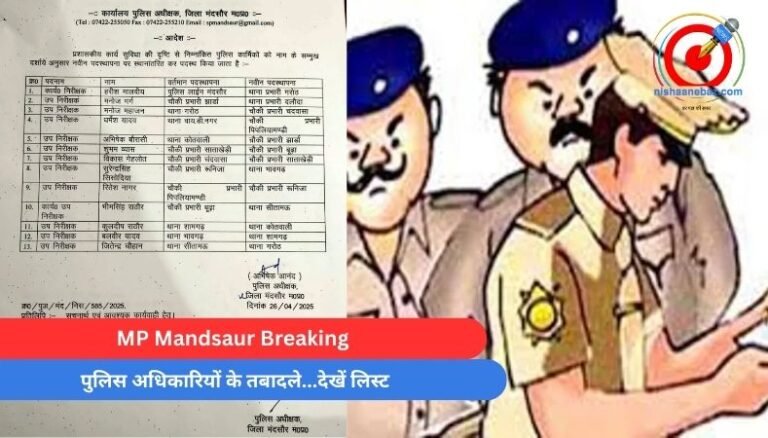 MP Mandsaur Breaking : पुलिस अधिकारियों के तबादले...देखें लिस्ट...