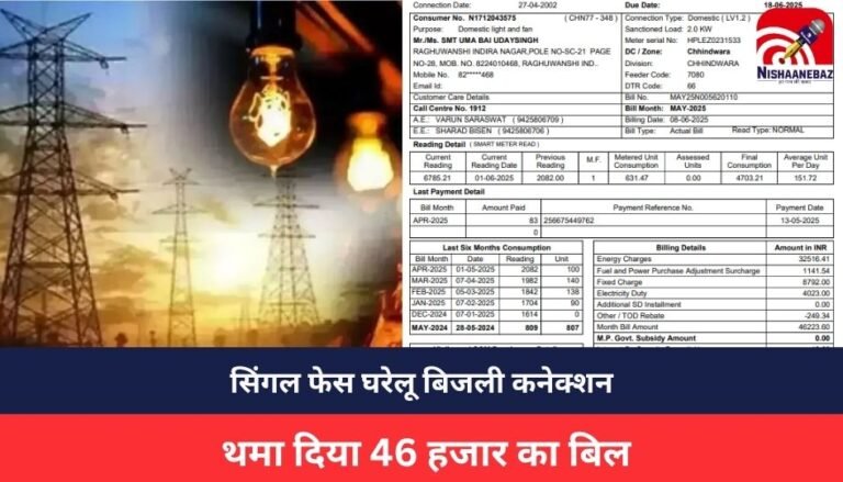 Chhindwara News: सिंगल फेस घरेलू बिजली कनेक्शन, थमा दिया 46 हजार का बिल, तमाम शिकायतों के बाद भी नही हो रही सुनवाई, उपभोक्ता परेशान