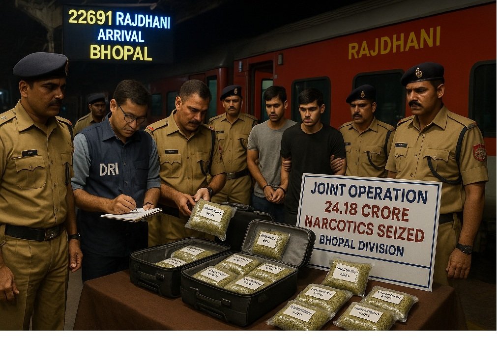 MP CRIME : राजधानी एक्सप्रेस से तस्करी हो रहा 24.18 करोड़ का गांजा, रेलवे सुरक्षा बल और डीआरआई ने किया भंडाफोड़