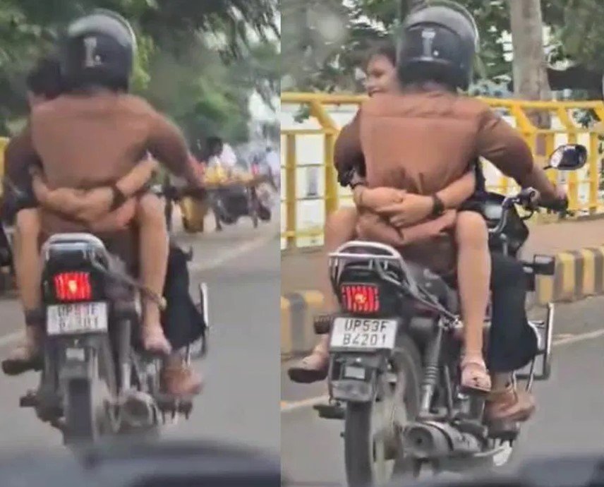 Viral Video : चलती बाइक की टंकी पर बैठकर प्रेमी जोड़े का रोमांस वायरल….