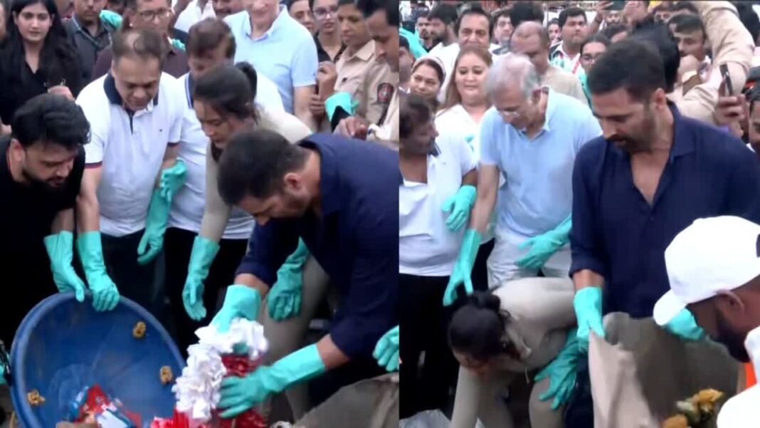 special cleaning campaign : गणेश विसर्जन के बाद जुहू बीच पर अक्षय कुमार और अमृता फडणवीस ने चलाया सफाई अभियान