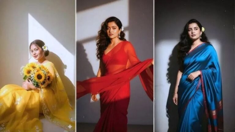 Visual Trends : सोशल मीडिया पर रेट्रो लहर – जैस्मिन के फूल और लाल साड़ी में 90’s हीरोइन जैसा लुक