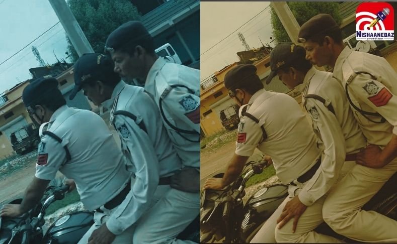 खाकी का स्टंट : एक बाइक पर तीन पुलिसकर्मी, वायरल वीडियो से उठे सवाल….