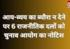 Bhopal News : आय-व्यय का ब्यौरा न देने पर 6 राजनीतिक दलों को चुनाव आयोग का नोटिस… Bhopal News