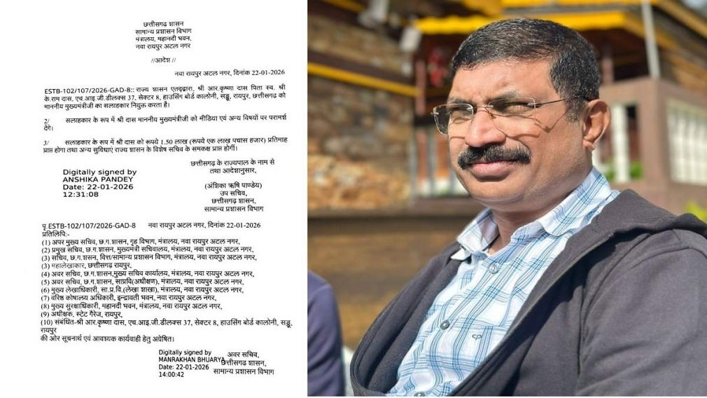 CG BREAKING : वरिष्ठ पत्रकार आर. कृष्णा दास मुख्यमंत्री साय के सलाहकार नियुक्त, आदेश जारी