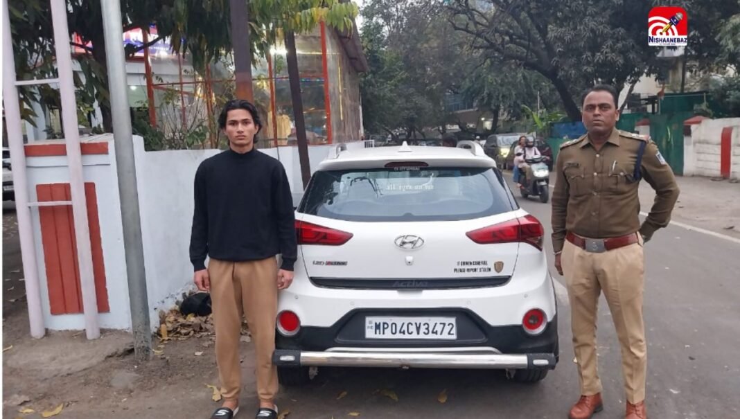 M.P News : भोपाल में चलती कार पर स्टंटबाजी पड़ा भारी, युवक गिरफ्तार, कार जब्त