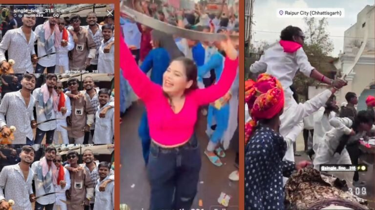 Raipur Religious Procession Weapons : राजधानी में कानून को चुनौती: धार्मिक जुलूस में हथियारों का खुल्लम-खुल्ला प्रदर्शन; हाईकोर्ट के प्रतिबंध के बावजूद बेखौफ दिखे हुड़दंगी
