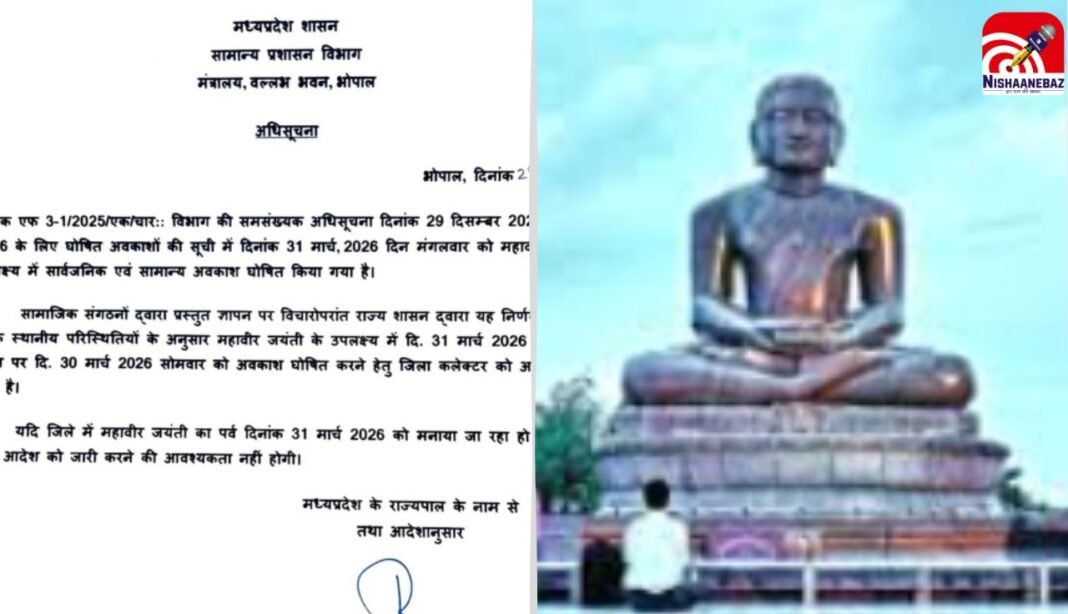 M.P में महावीर जयंती पर अवकाश को लेकर बड़ा फैसला! बदली जा सकती है छुट्टी की तारीख… कलेक्टर को अधिकार