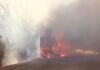 Dewas Bus Fire Accident News : देवास-भोपाल रोड पर धू-धू कर जली यात्री बस: रीवा से सूरत जा रहे यात्री बाल-बाल बचे; टोल प्लाजा के पास मची अफरा-तफरी