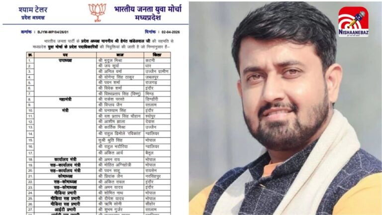 MP News : BJYM की नई कार्यकारिणी घोषित, कई नए चेहरों को मौका, विवेक शर्मा बने प्रदेश उपाध्यक्ष