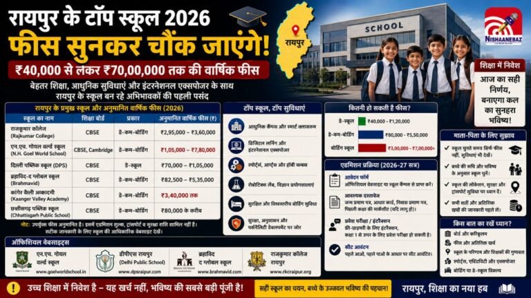 Raipur Top Schools Fees 2026 : फीस सुनकर चौंक जाएंगे आप! जानें किस स्कूल में कितनी फीस और कैसे मिलेगा एडमिशन?