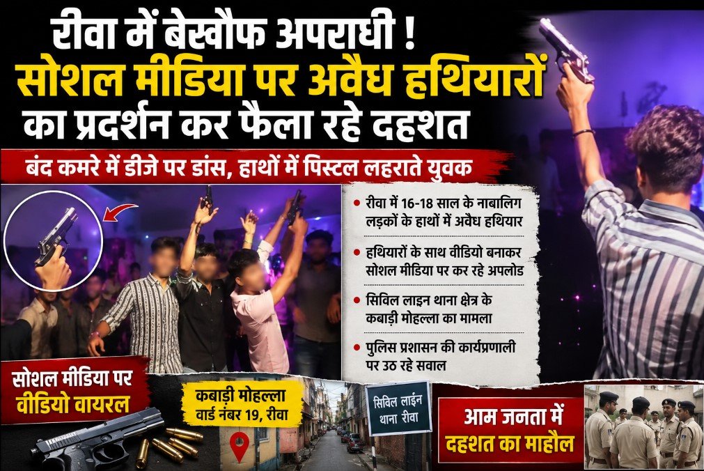 Mp News: रीवा में बेखौफ अपराधी सोशल मीडिया पर अवैध हथियारों का प्रदर्शन कर फैला रहे दहशत