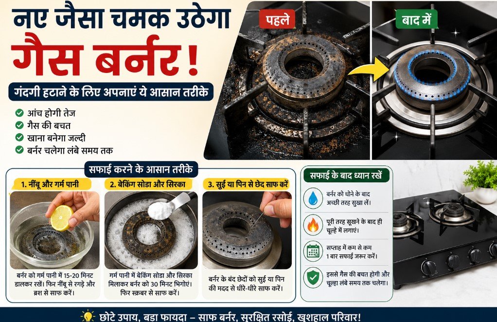 मिनटों में चमक उठेगा गैस बर्नर, जानिए सफाई के आसान घरेलू तरीके