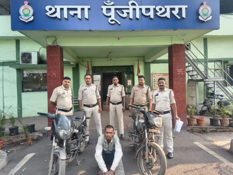 Bike Thief Arrested: पूंजीपथरा पुलिस को मिली बड़ी सफलता: शातिर वाहन चोर गिरफ्तार, दो पल्सर बाइक जब्त