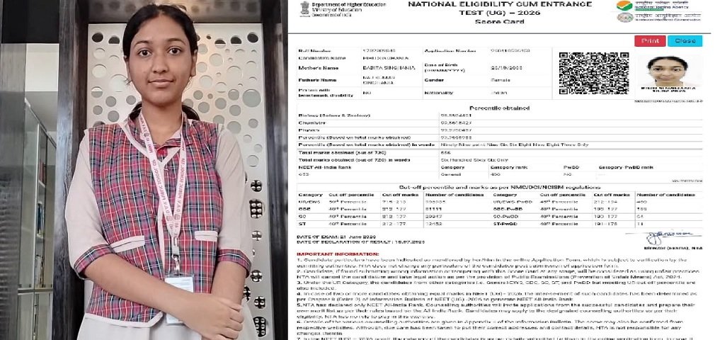 NEET-JEE exams: जांजगीर की पीहू सिंघानिया ने रचा इतिहास, पहले ही प्रयास में NEET और JEE दोनों परीक्षाएं कीं पास NEET-JEE exams