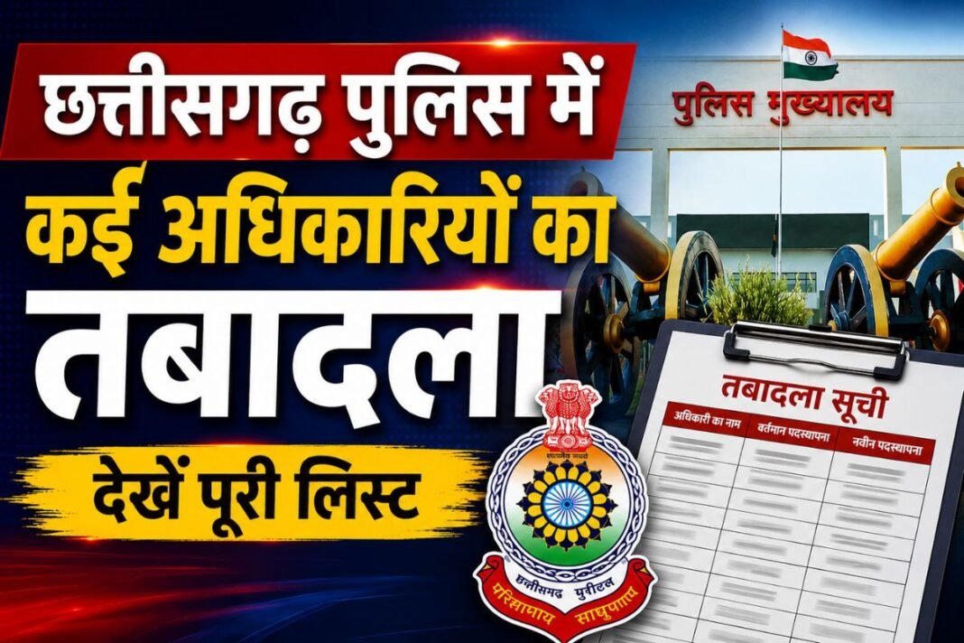 CG Police Transfer List: छत्तीसगढ़ पुलिस मुख्यालय का बड़ा आदेश: 10 निरीक्षकों और उप निरीक्षकों के हुए तबादले CG Police Transfer List: छत्तीसगढ़ पुलिस मुख्यालय का बड़ा आदेश: 10 निरीक्षकों और उप निरीक्षकों के हुए तबादले