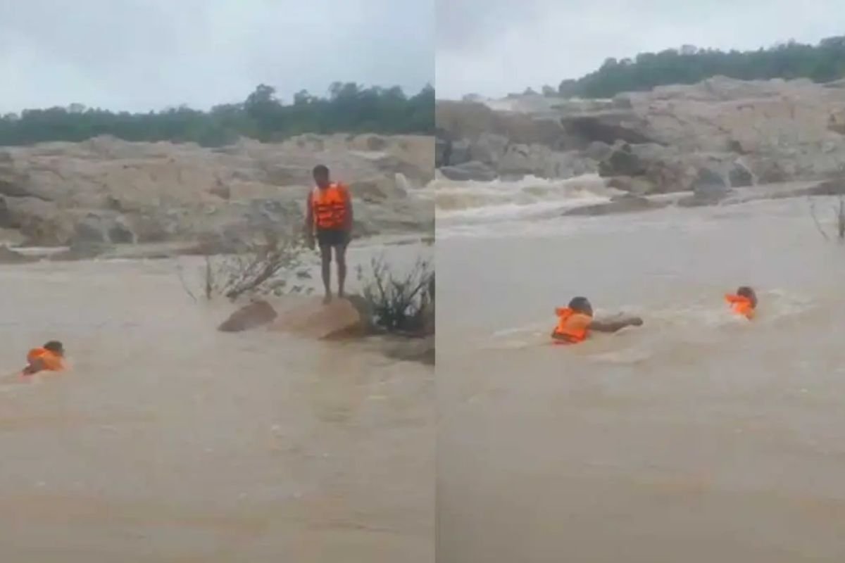 Surajpur Flood Rescue Operation: ओड़गी थाना क्षेत्र में DDRF की तत्परता; उफनती नदी के बीच चट्टान से युवक का सफल रेस्क्यू
