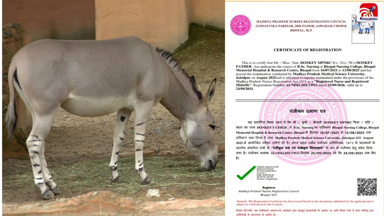MP News: गधे के नाम जारी हुआ नर्सिंग रजिस्ट्रेशन सर्टिफिकेट, मचा हड़कंप! MPNRC ने दी सफाई